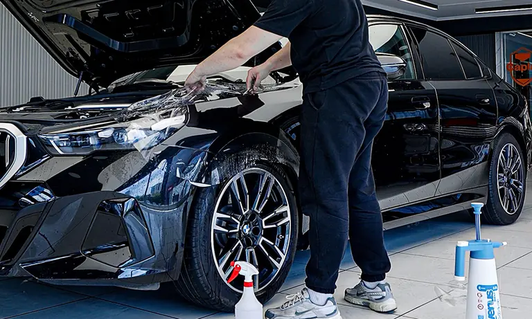 Capla stüdyosunda PPF öncesi BMW panel hazırlığı
